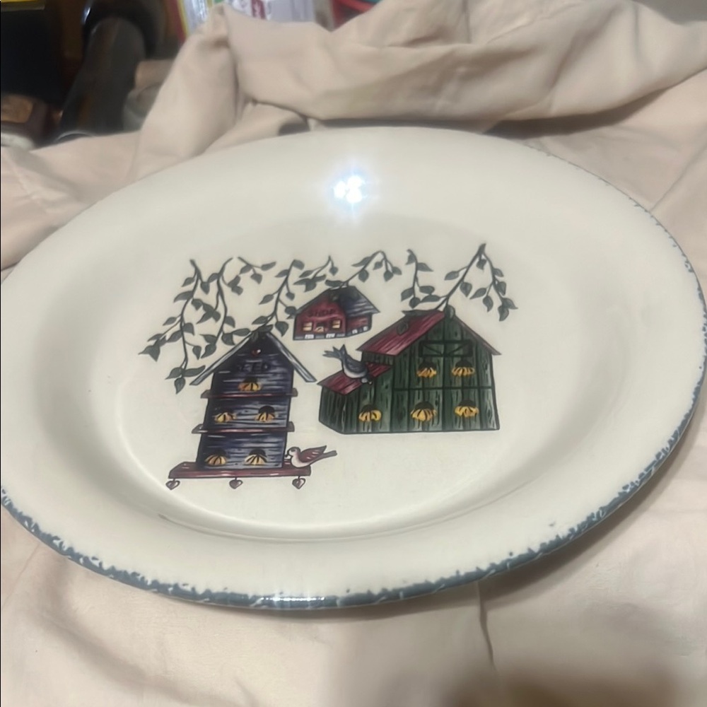 Rustic Cream Dinner Plate with Cabin Design